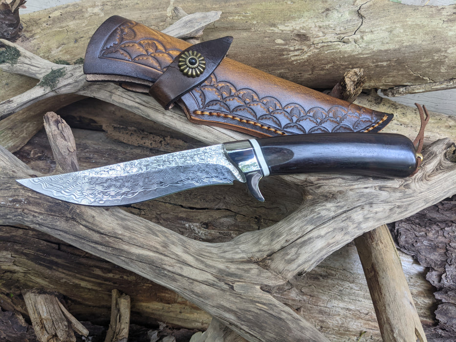 Premium VG10 Damascus Hunting Knife Ebony Wood Handle - North Rustic