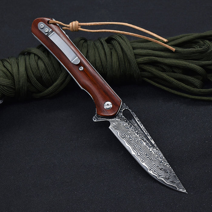 VG10 Damascus Folding Knife Rose Wood Handle VP30 - North Rustic