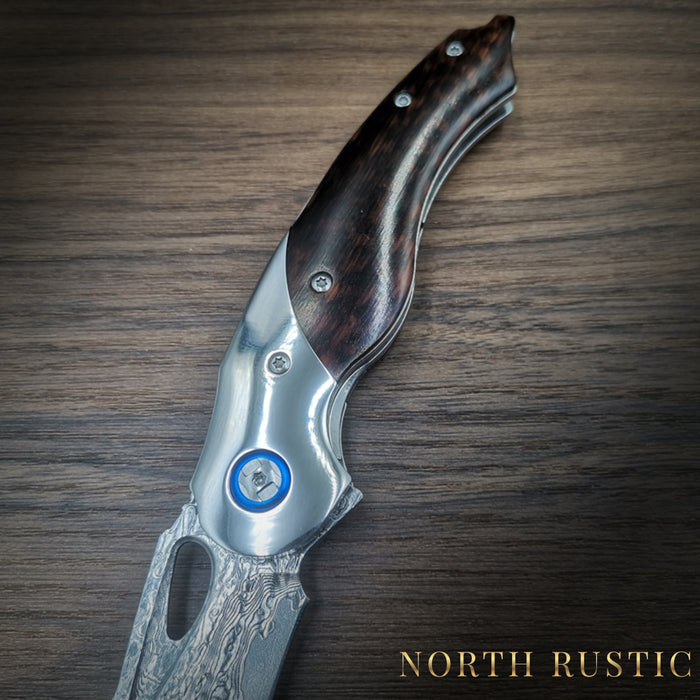 Premium VG10 Damascus Folding Knife Rose Wood Handle - North Rustic