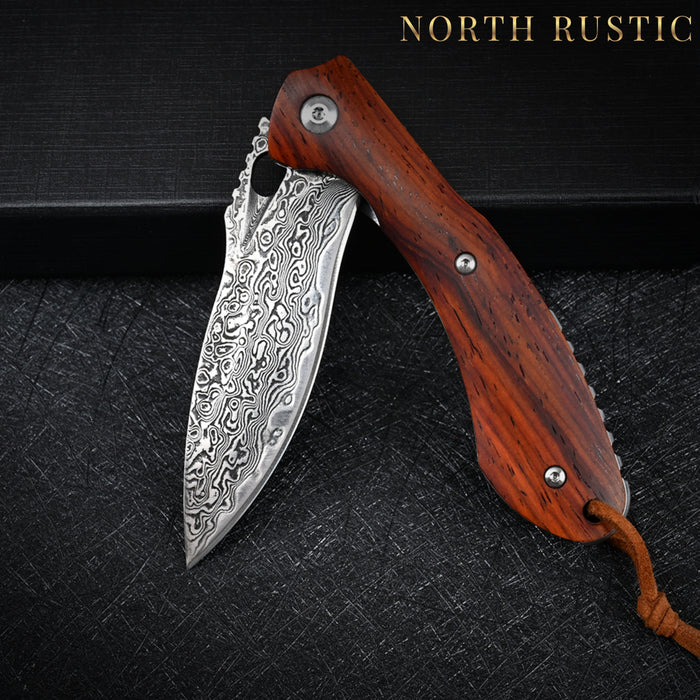 VG10 Damascus Folding Knife Rose Wood Handle VP08 - North Rustic