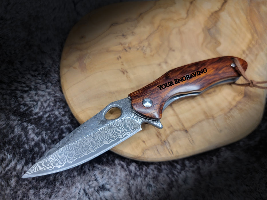 VG10 Damascus Pocket Knife Rose Wood Handle VP114 - North Rustic