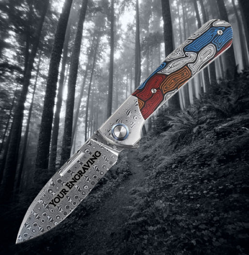 Premium Damascus Folding Knife Black G10 Twill Carbon Fiber Handle VP46 - North Rustic