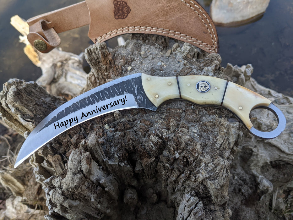 Personalized Hunting Knife | Buffalo Bone Handle Karambit | NR07-1 - North Rustic