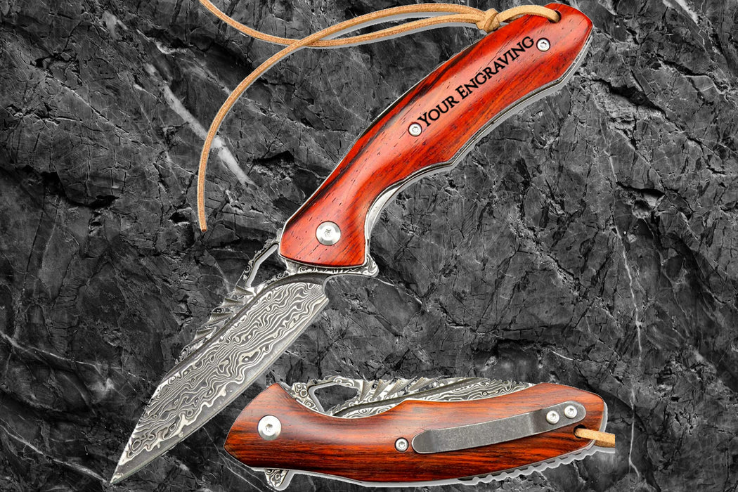 VG10 Damascus Pocket Knife Rose Wood Handle VP61 - North Rustic